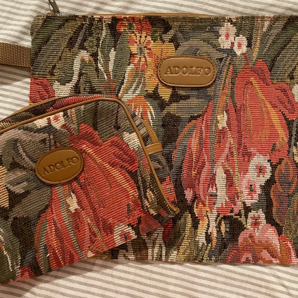 Adolfo Vintage Multicolor Floral Tapestry Travel Bags